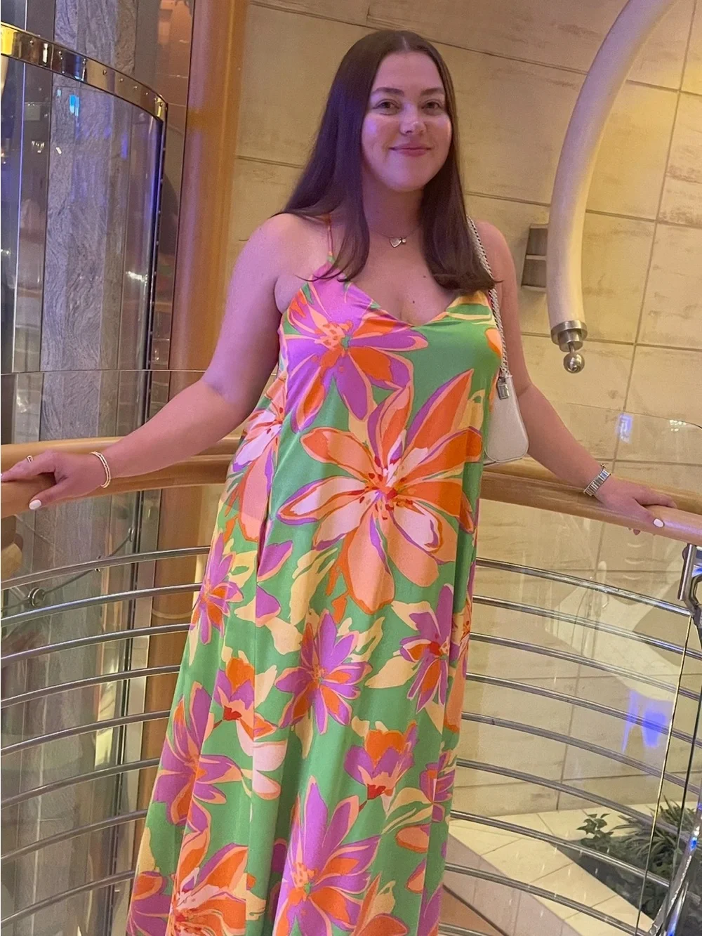 Chetta B Green Floral Slip Dress with Orange, Pink & Purple Blooms - Picture 7 of 7